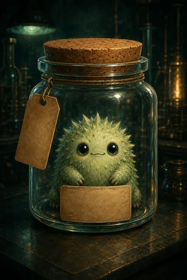 Burr the specimen, fresh and welcoming in its glass jar — your private face recovery tracker.